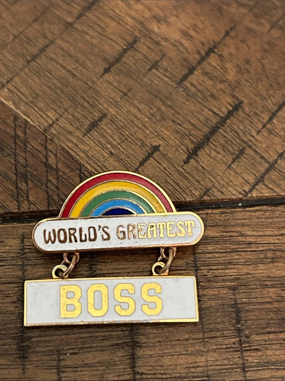 Vintage 79s World's Greatest Boss Rainbow Enamel Pin - Multicolor